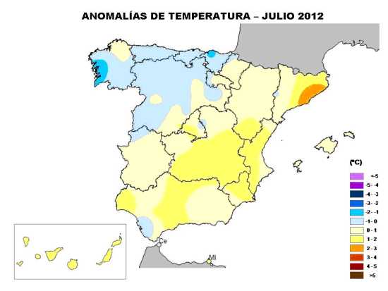 AEMET, Julio de 2012 en España. Muy seco y algo cálido